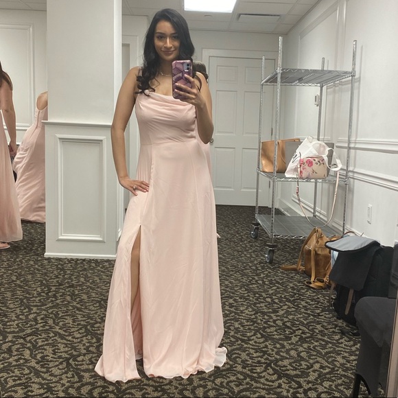 David's Bridal | Dresses | Light Pink Chiffon Cowl Neck Davids Bridal  Bridesmaid Dress | Poshmark